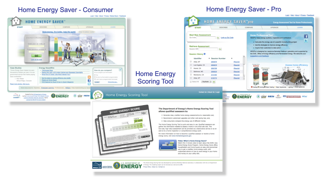 screenshots of the former home energy saver websites